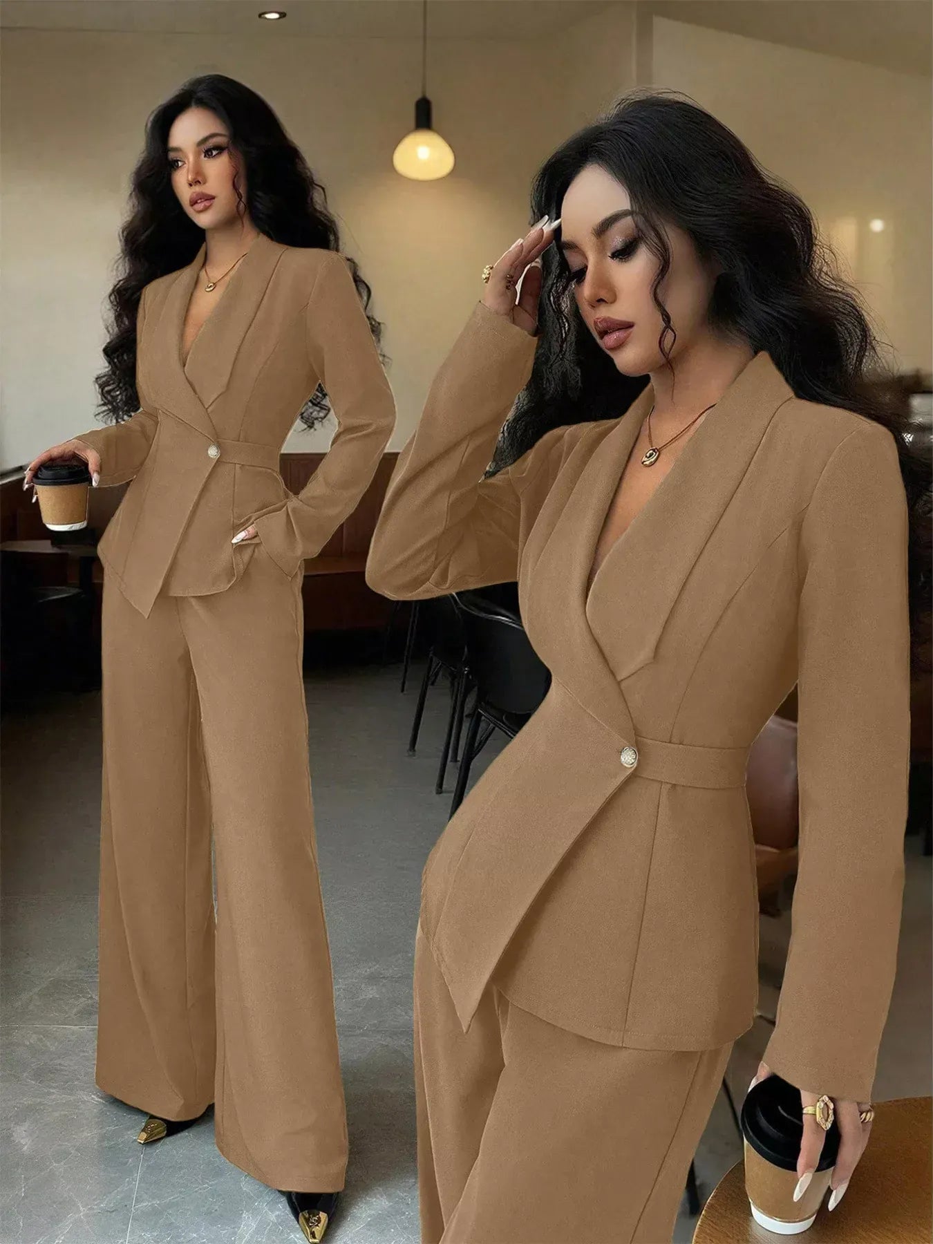 Lapel Collar Blazer & Wide Leg Pants Set Women's Sets The Nichole Collection