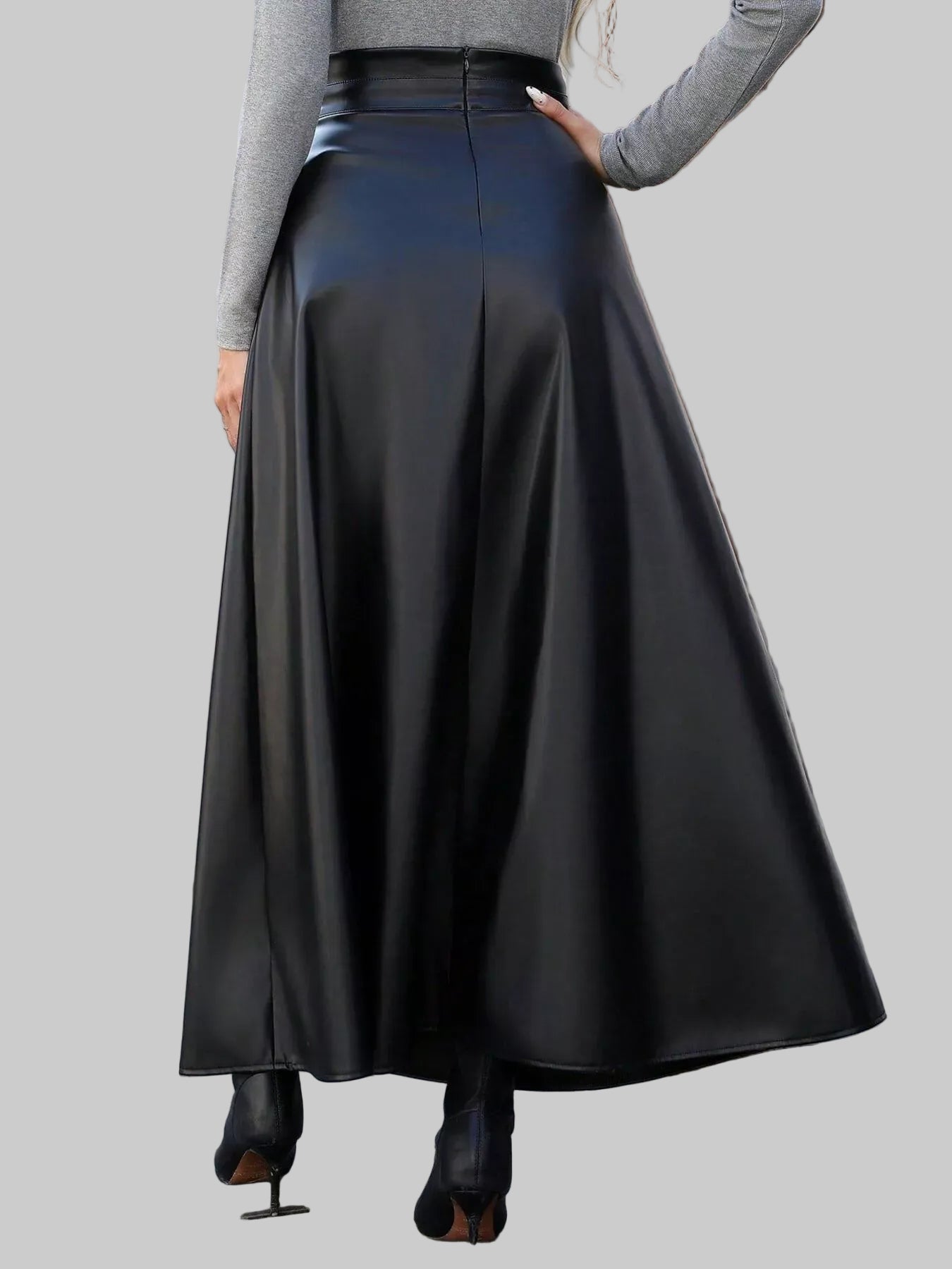 Leather A-Line Midi Skirt The Nichole Collection