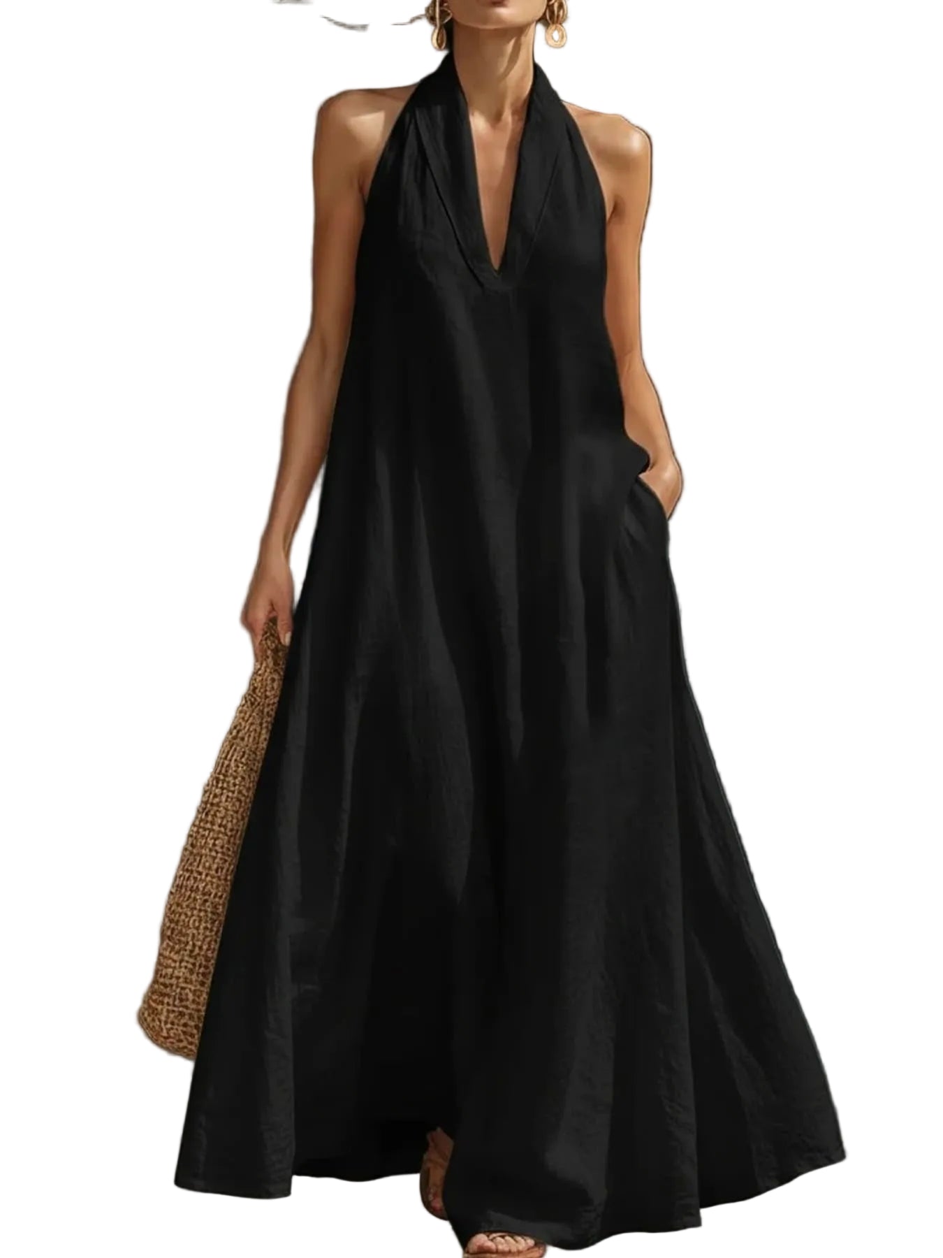 halter dress with pockets Linen Neck Maxi $16.75 Per unit Velvet Wedding Dresses Off Size:8 B Collection:Tropic Burn