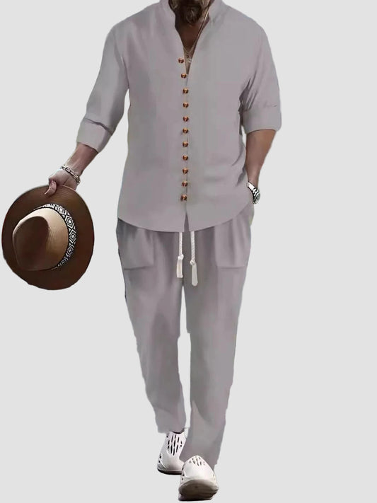 Men's Button Front Long Sleeve Shirt and Pants Set Gray / S Men's Sets The Nichole Collection - Official Site