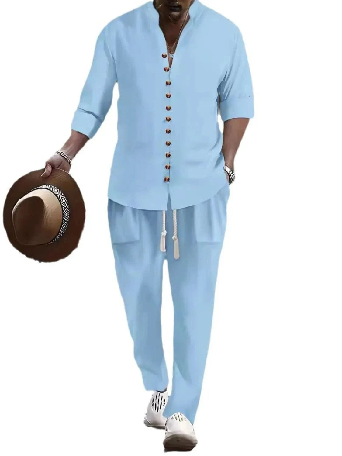 Men's Button Front Long Sleeve Shirt and Pants Set Men's Sets The Nichole Collection