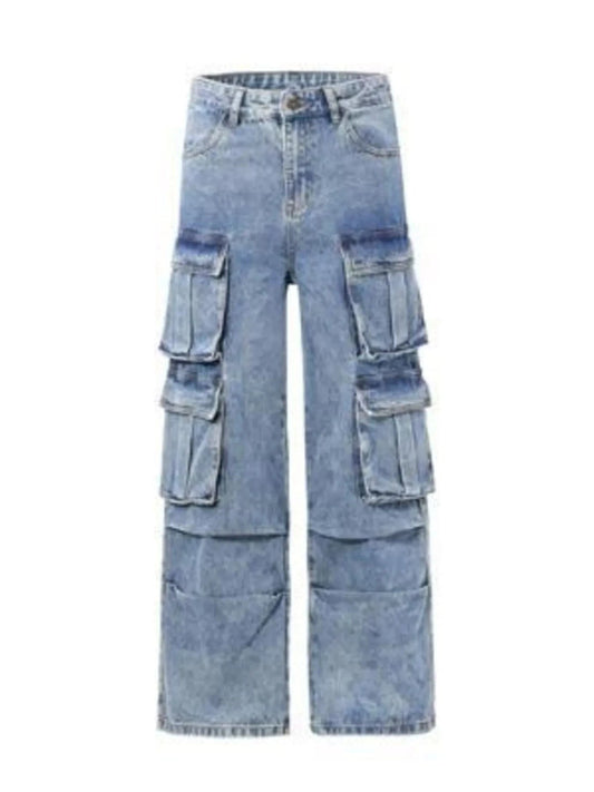 Men's Cargo Wide Leg Jeans Blue / S Jonathan M Collection