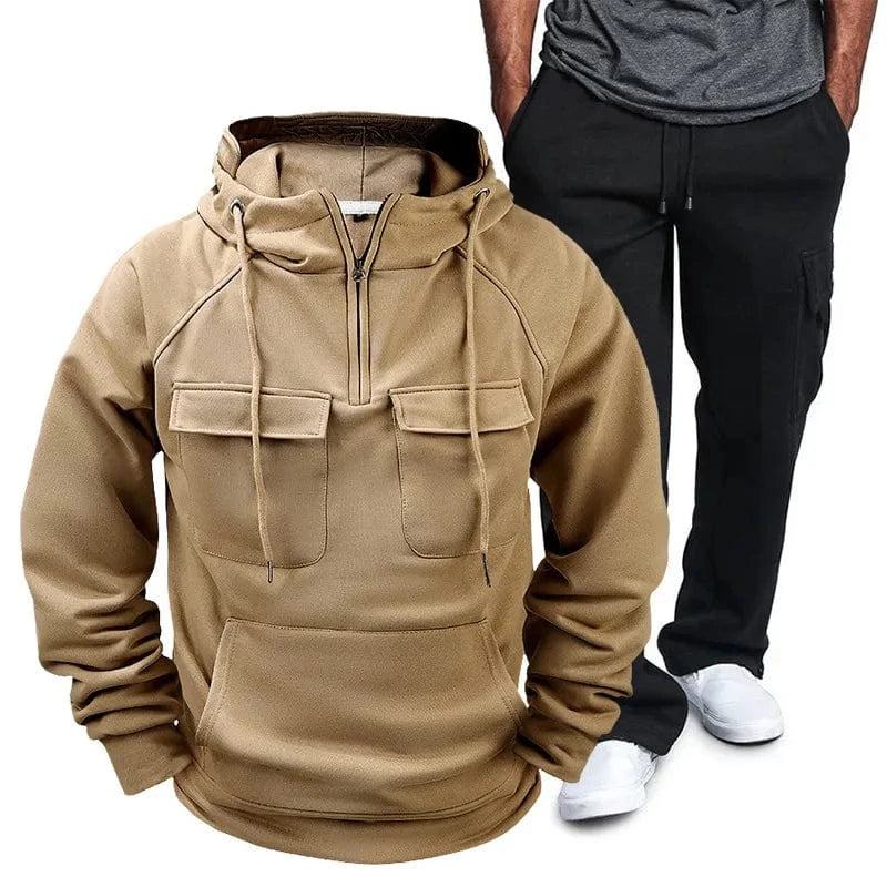 Men's Full Size Pocketed Drawstring Hoodie and Pants Set Plus Size Khaki / M Jonathan M Collection