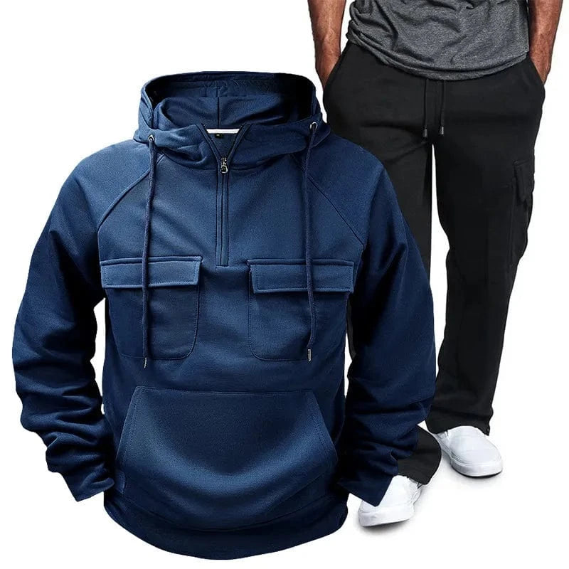 Men's Full Size Pocketed Drawstring Hoodie and Pants Set Plus Size Navy / S Jonathan M Collection