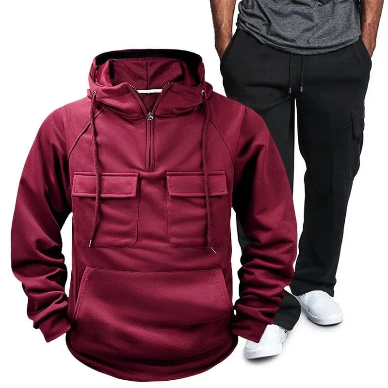 Men's Full Size Pocketed Drawstring Hoodie and Pants Set Plus Size Deep Red / 2XL Jonathan M Collection