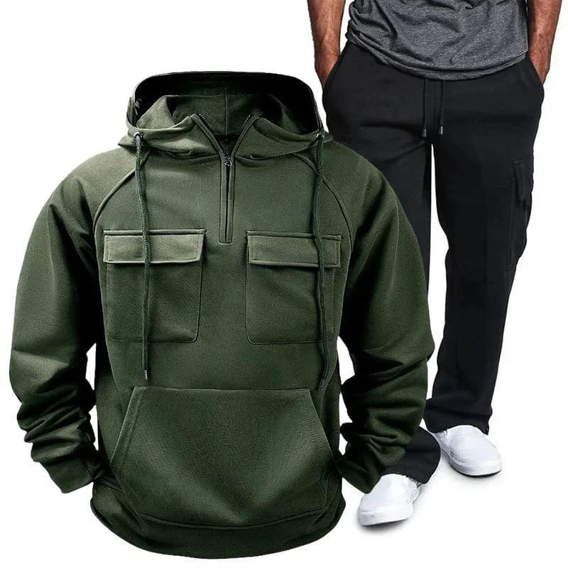 Men's Full Size Pocketed Drawstring Hoodie and Pants Set Plus Size Army Green / 3XL Jonathan M Collection
