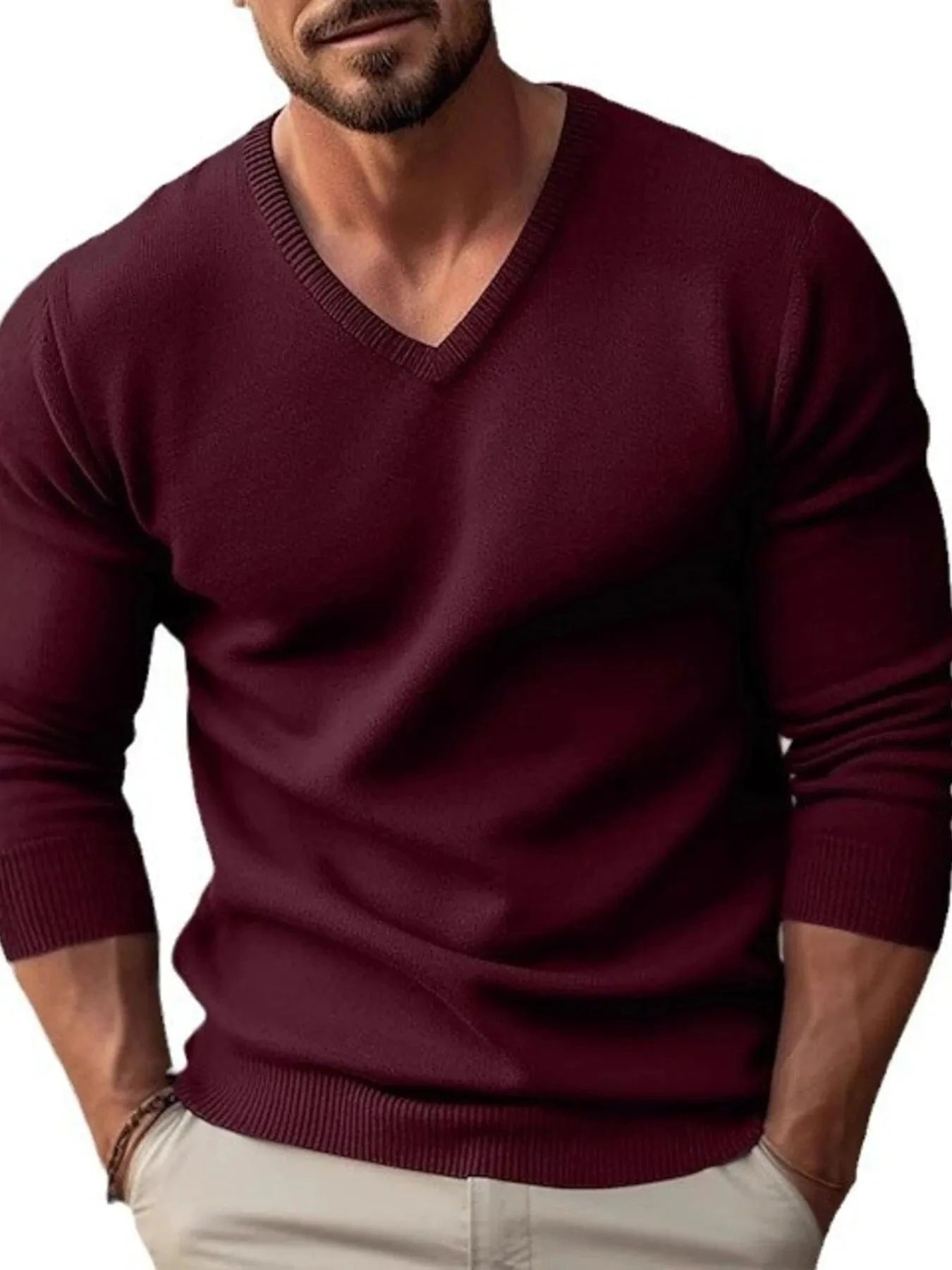Men's Full Size Ribbed Hem Long Sleeve Sweater Plus Size The Nichole Collection