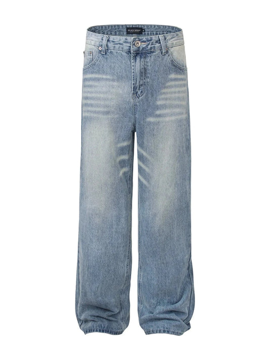 Men's High Waist Wide Leg Washed Jeans Blue / S Jonathan M Collection