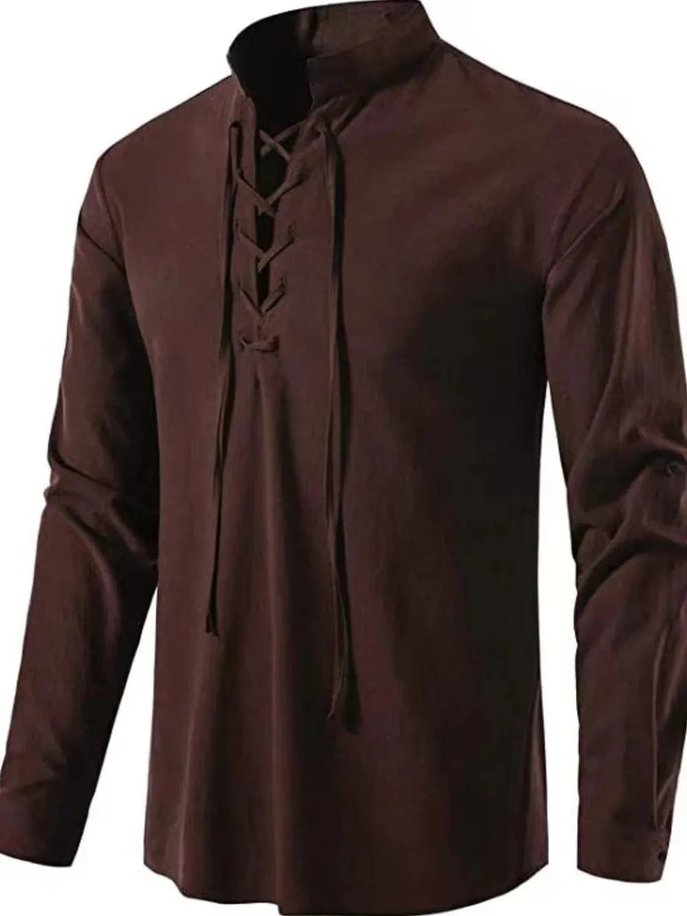 Men's Lace Up Long Sleeve Blouse Coffee Brown / S Jonathan M Collection
