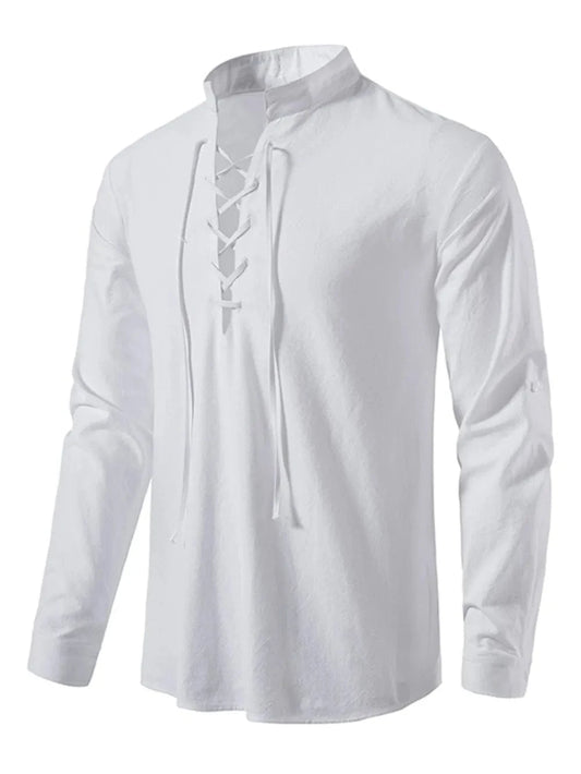 Men's Lace Up Long Sleeve Shirt White / S Men's Shirts The Nichole Collection - Official Site