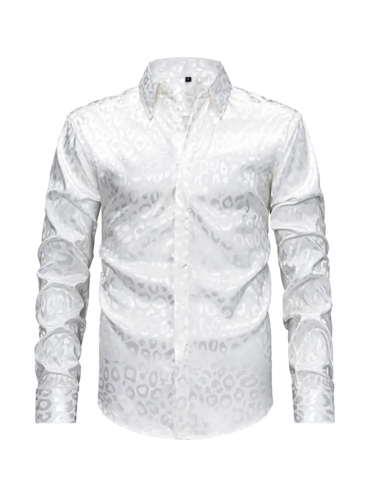 Men's Leopard Button Down Satin Shirt Jonathan M Collection