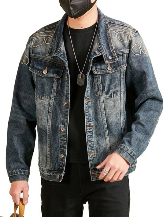 Men's Plus Size Button Up Long Sleeve Denim Jacket Blue / M Men's Coats The Nichole Collection - Official Site