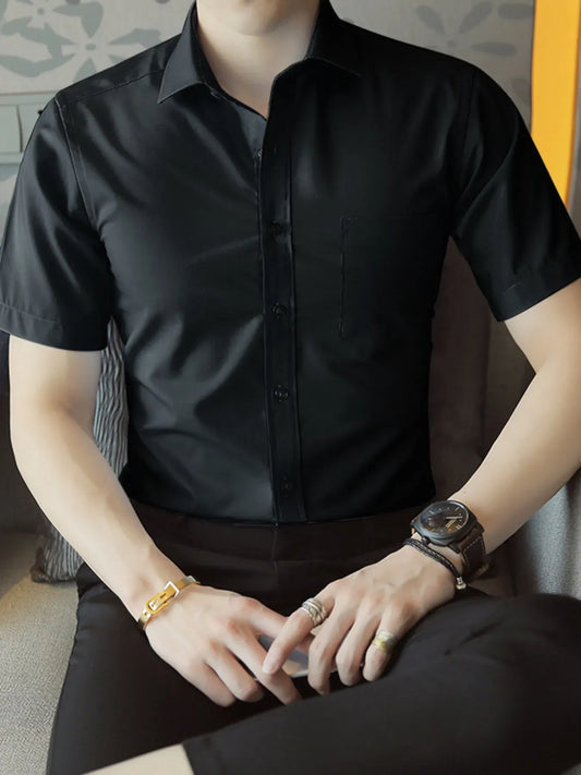 Men's Short Sleeve Solid Color Slim Fit Casual Shirt | The Nichole Collection