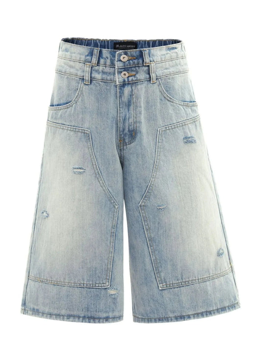 Men's Washed Wide Leg Cropped Jeans Blue / S Jonathan M Collection
