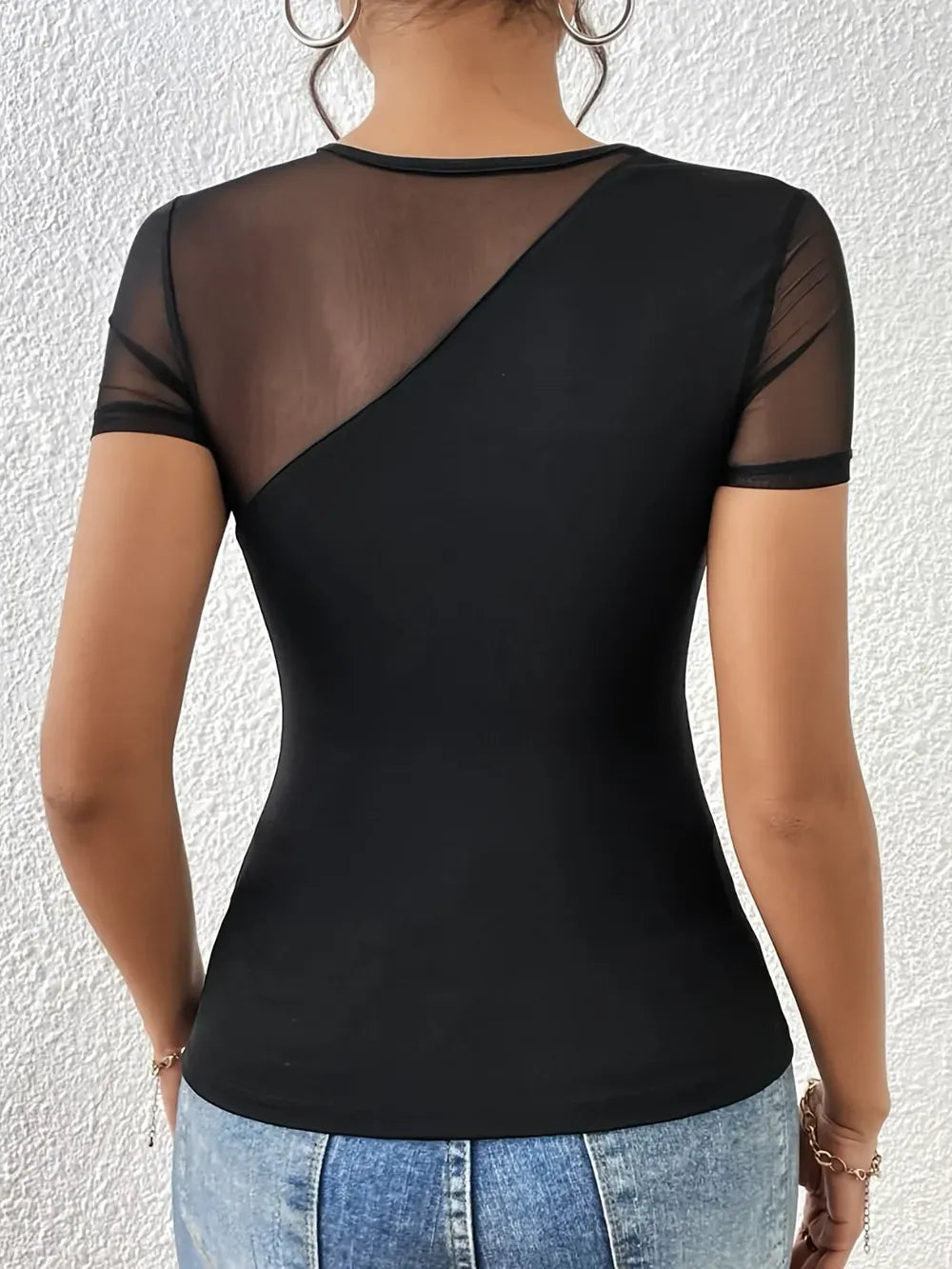 Mesh Patchwork Round Neck Short Sleeve Top The Nichole Collection - Official Site