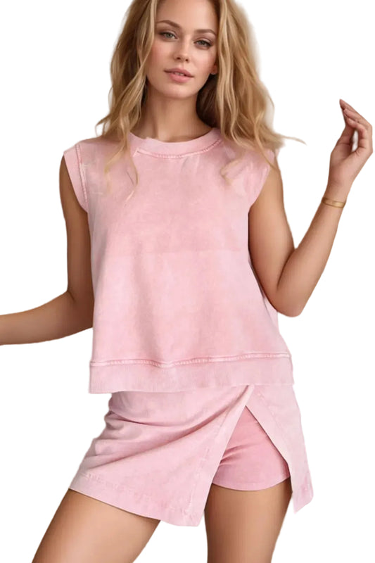 Mineral Wash Cotton Tank Top and Slit Skort Set | The Nichole Collection