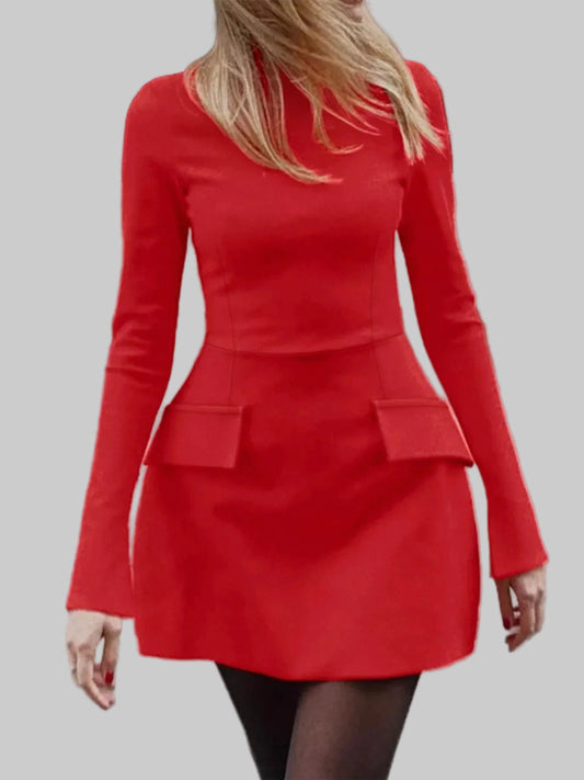 Mock Neck Long Sleeve Bodycon Dress - Deep Red / S
