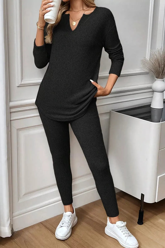 Notched Long Sleeve Top and Pants Set Women's Sets The Nichole Collection - Official Site