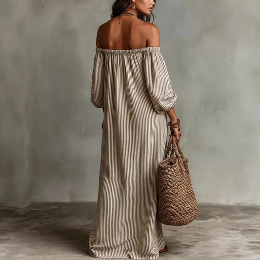 Off Shoulder Striped Boho Maxi Dress Jumpsuits & Rompers The Nichole Collection