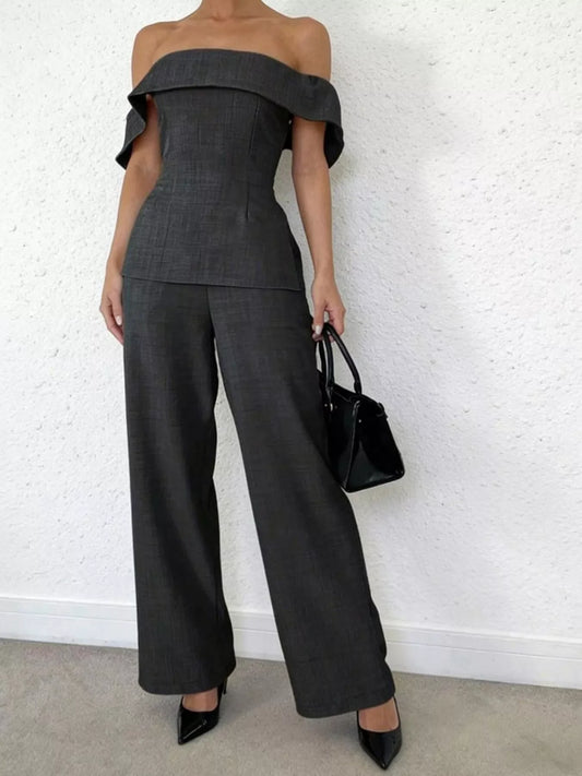 Off-Shoulder Top and Wide-Leg Pants Set The Nichole Collection - Official Site