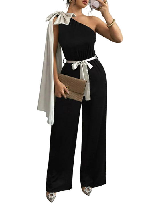 One-Shoulder Bowknot Wide Leg Jumpsuit | The Nichole Collection