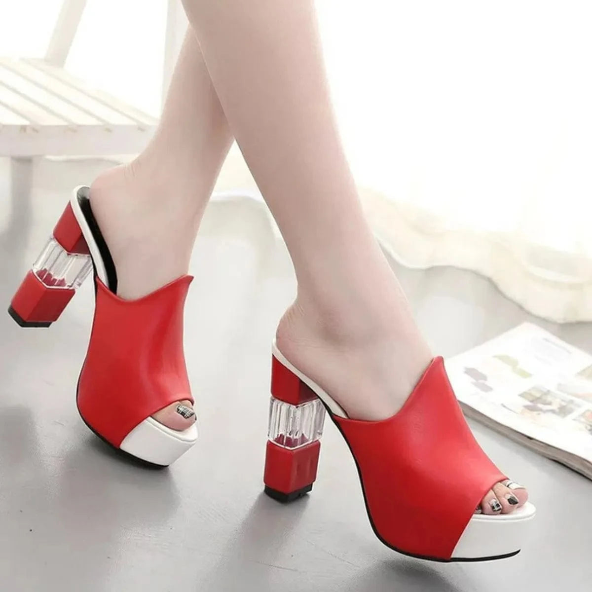 Open Toe Block Heels Sandals Red / 34(US3) The Nichole Collection
