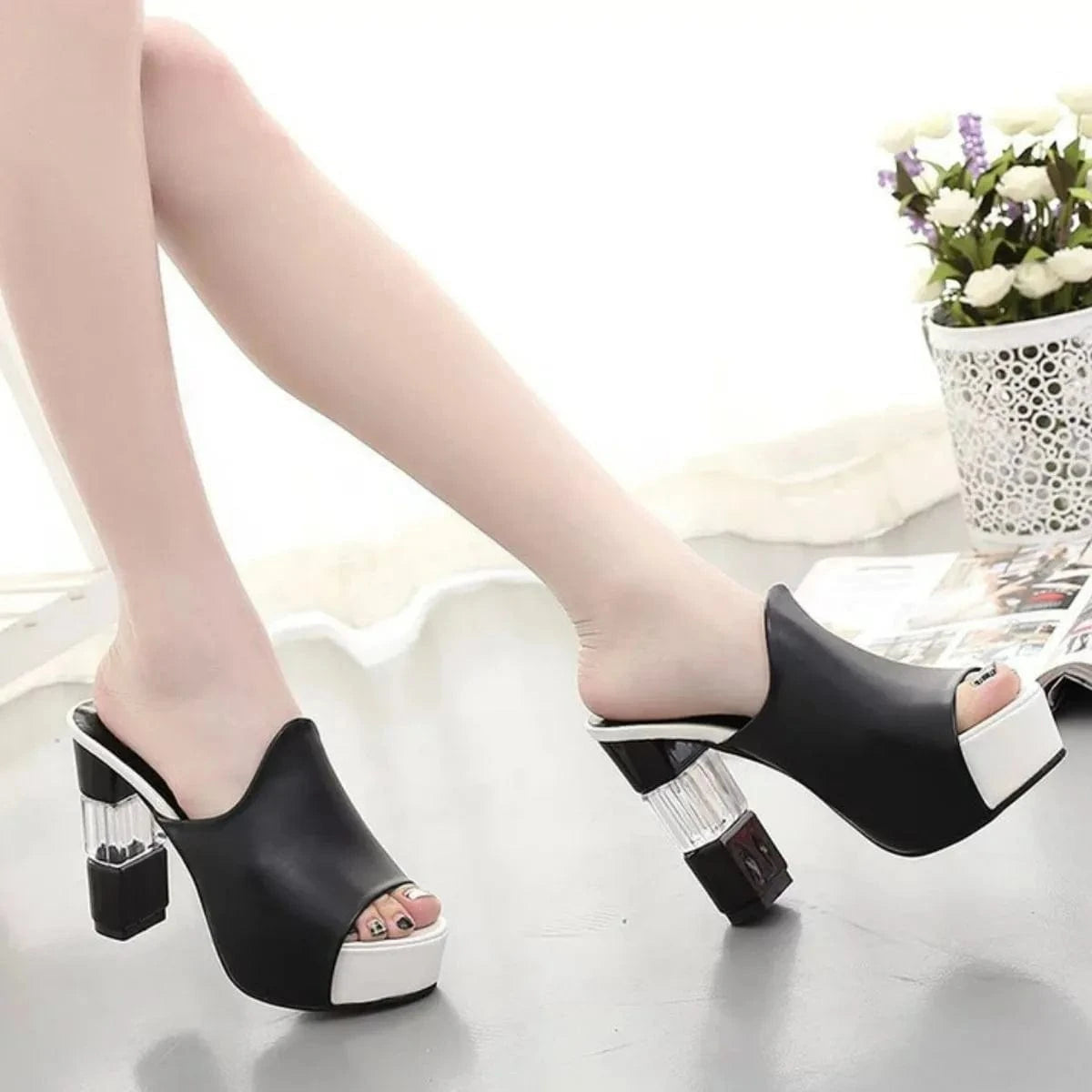 Open Toe Block Heels Sandals Black / 34(US3) The Nichole Collection