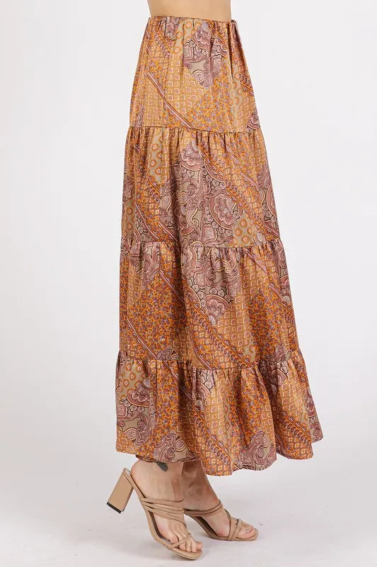 Paisley Patchwork Print Satin Maxi Skirt Maxi Skirts The Nichole Collection - Official Site