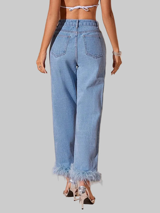 Plush Hem High Rise Straight Jeans Jeans The Nichole Collection - Official Site