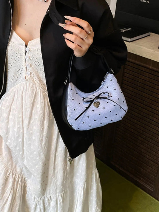 Printed Bow Shoulder Bag - Pink / One Size
