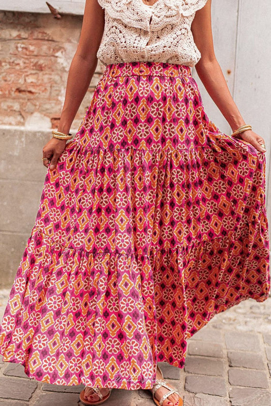 Printed Tiered Maxi Skirt Rose / S The Nichole Collection