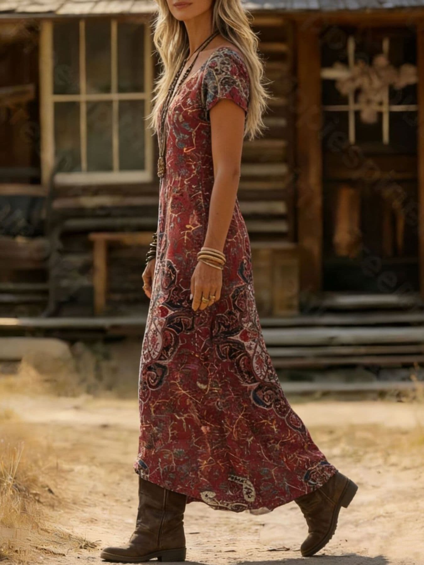 Printed V-Neck Short Sleeve Midi Dress The Nichole Collection - Official Site
