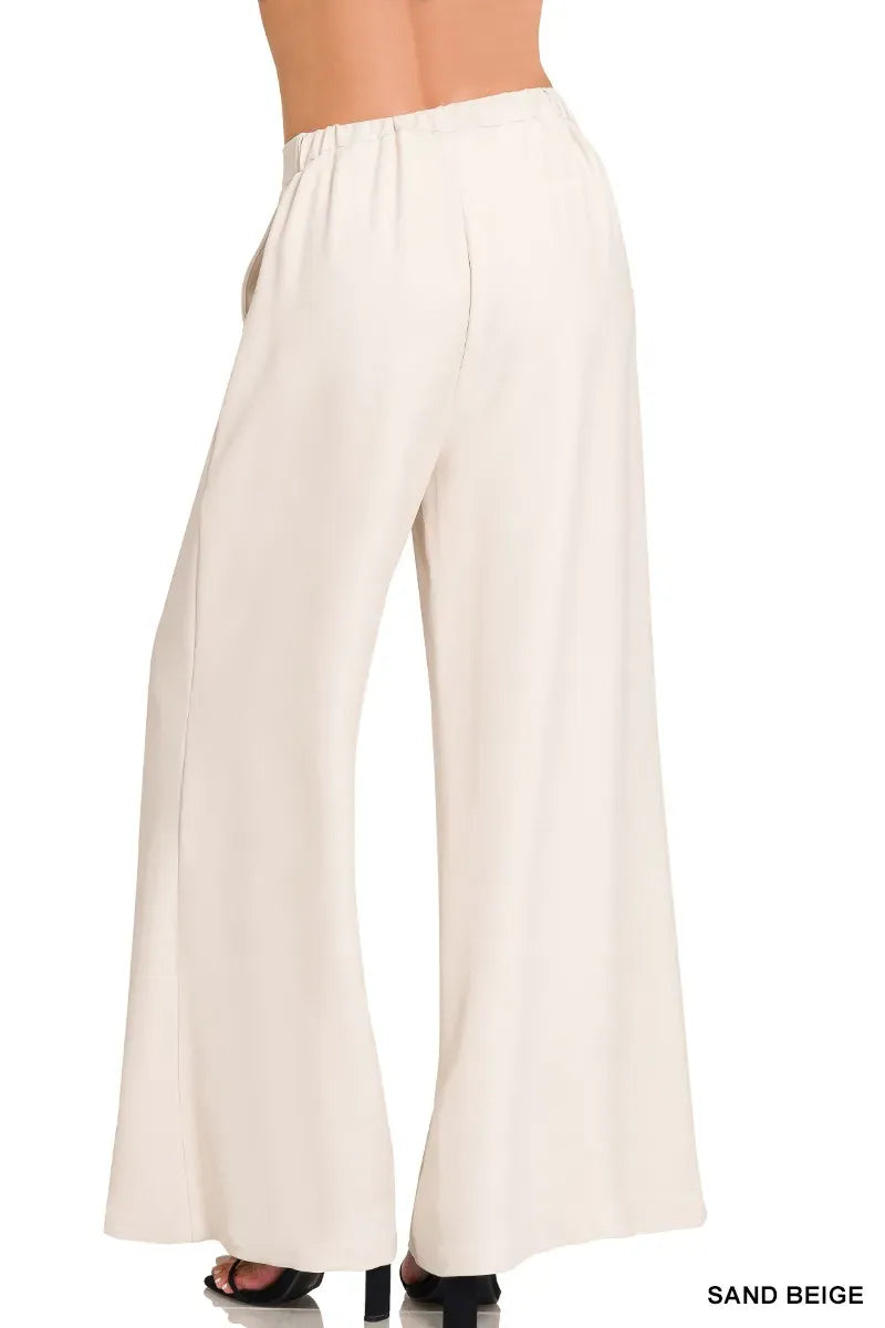 Relaxed Fit Elastic Waisted Wide Leg Pants Pants The Nichole Collection