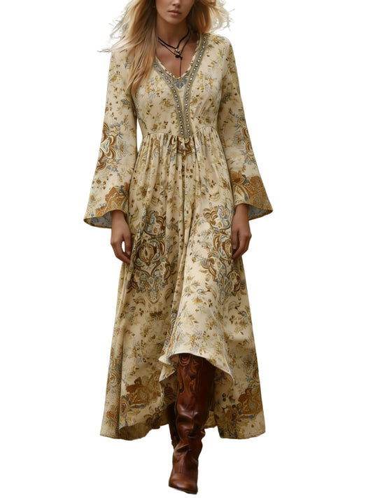 Retro Bohemian Sequined Lace V-Neck Peplum Dress Maxi Dresses The Nichole Collection - Official Site