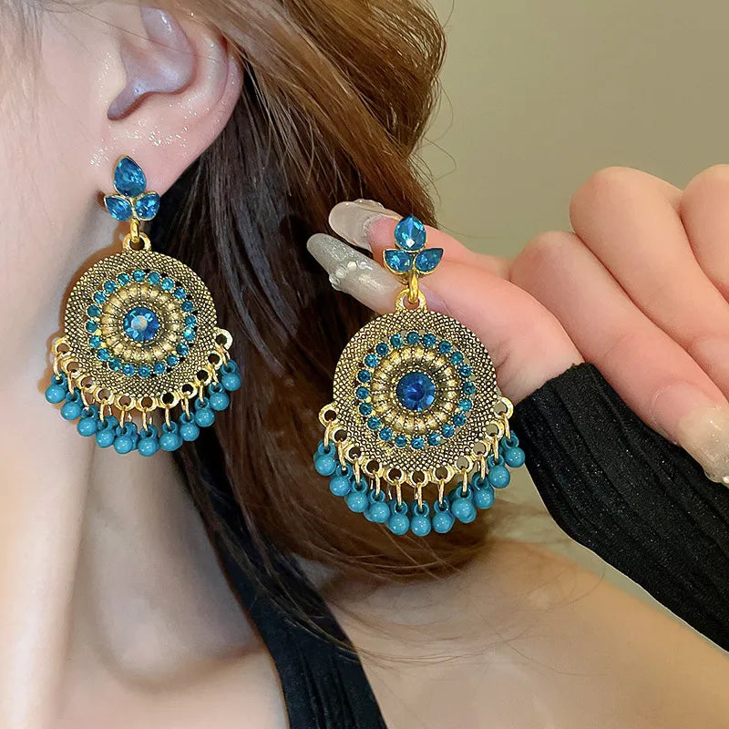 Rhinestone Alloy Bead Dangle Earrings Cerulean / One Size The Nichole Collection - Official Site