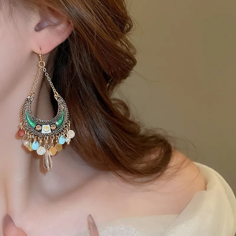Rhinestone Resin Alloy Dangle Earrings Dark Green / One Size The Nichole Collection - Official Site