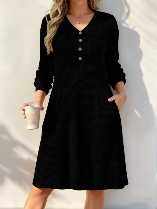 Ribbed Knit V-Neck Dress | The Nichole Collection