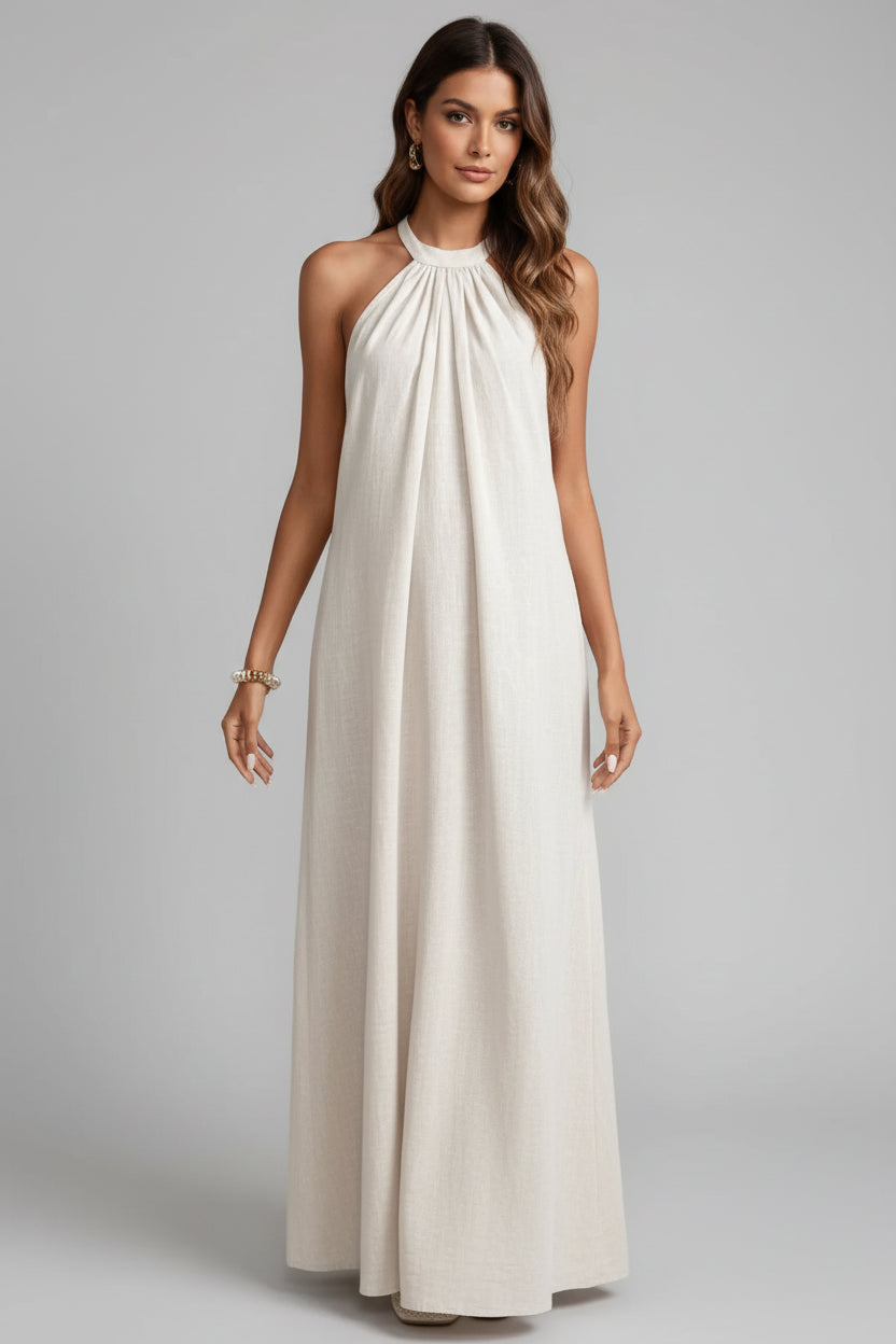 satin ruched halter neck maxi dress Shona Joy La Lune Ruched Halter Maxi Dress in Brown