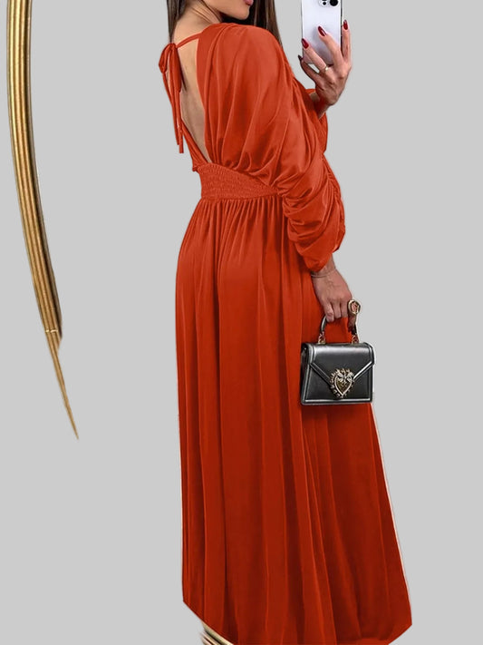 Ruched Sleeve V-Neck Maxi Dress Dresses The Nichole Collection - Official Site