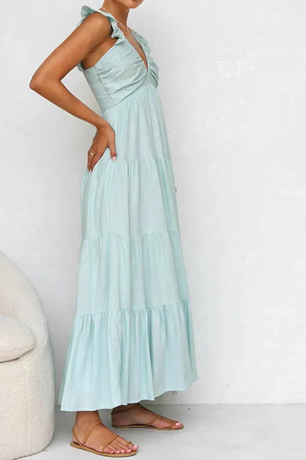 Ruffled V-Neck Tiered Dress The Nichole Collection - Official Site