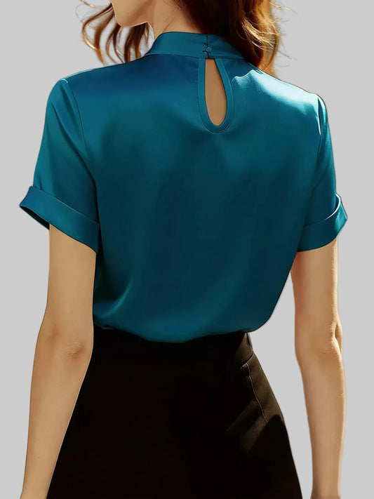 Satin Keyhole Short Sleeve Blouse The Nichole Collection