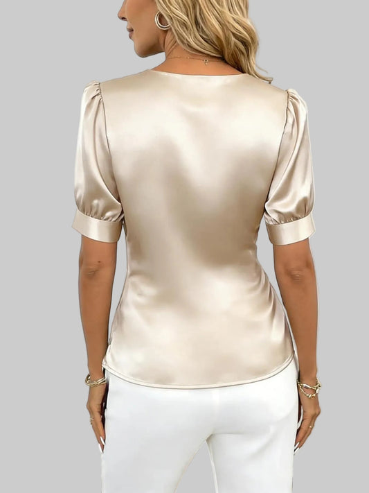 Satin V-Neck Wrap Blouse The Nichole Collection