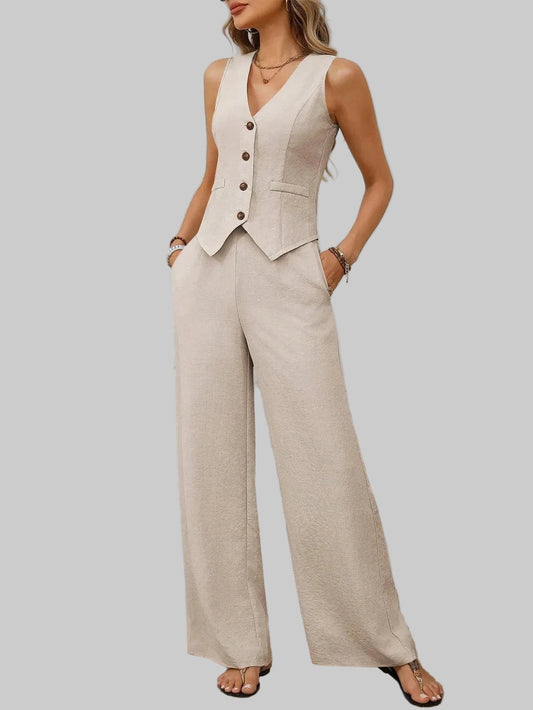 Savannah Textured Vest Jumpsuit Dust Storm / S The Nichole Collection