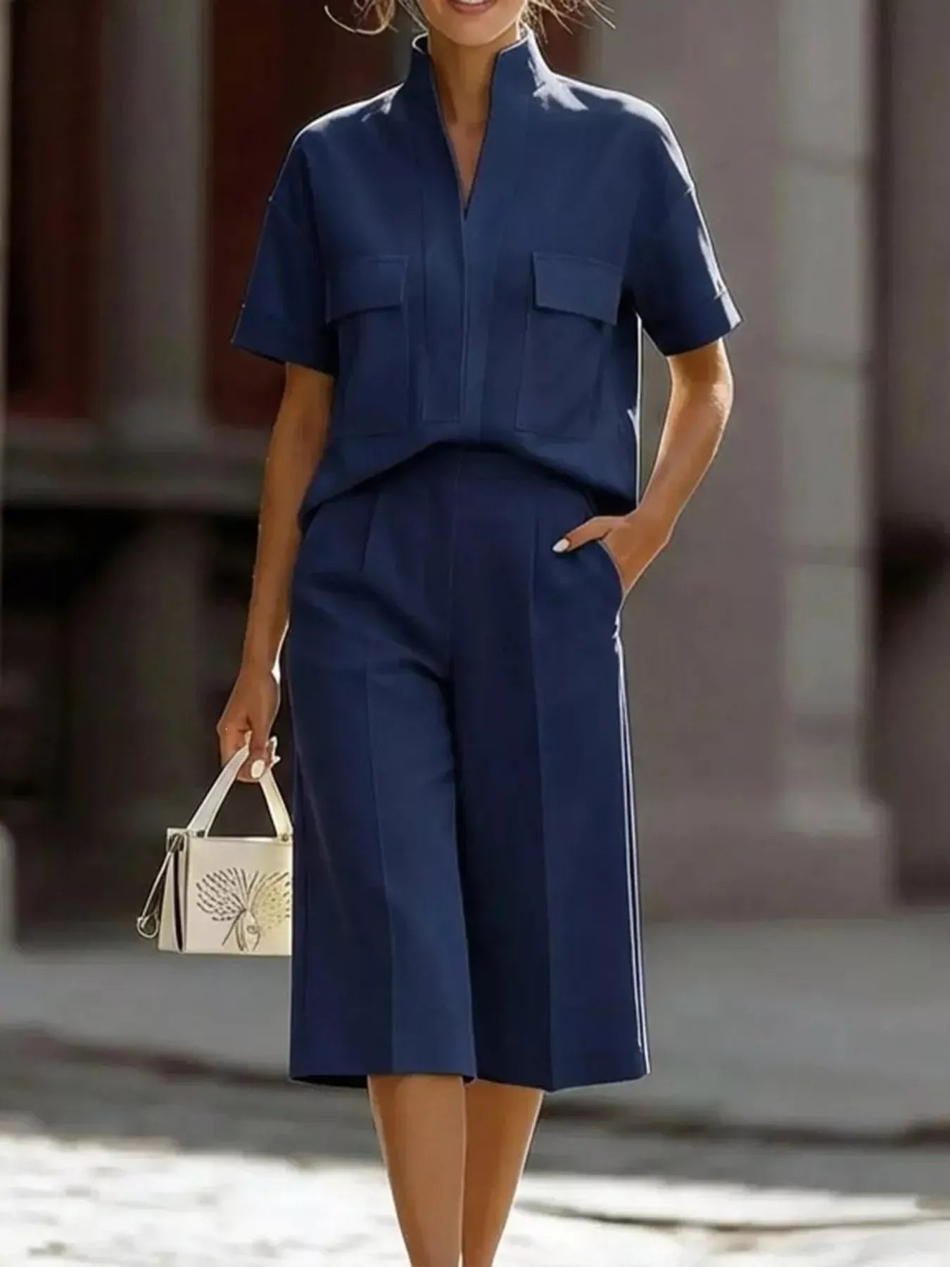 Short Sleeve Top and Shorts Set Navy / S The Nichole Collection