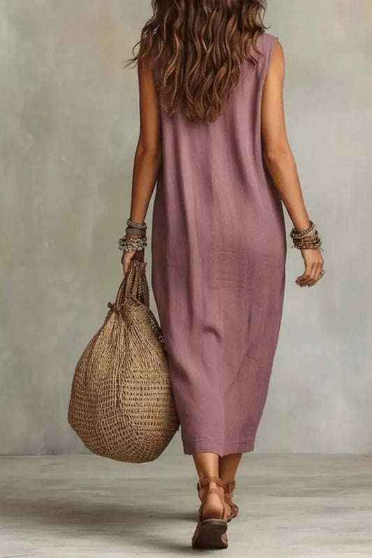 Sleeveless Drape Neck Midi Dress with Pockets The Nichole Collection - Official Site