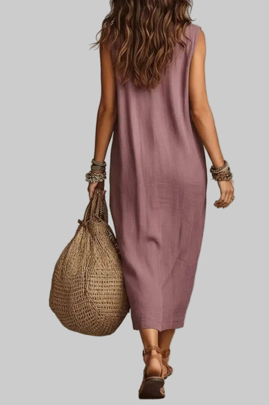 Sleeveless Drape Neck Midi Dress with Pockets The Nichole Collection - Official Site