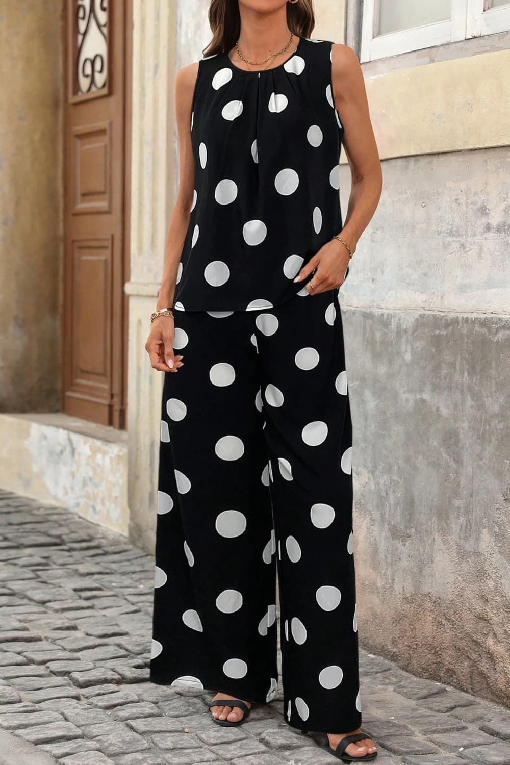 Sleeveless Polka Dot Top and Pants Set Women's Sets The Nichole Collection - Official Site