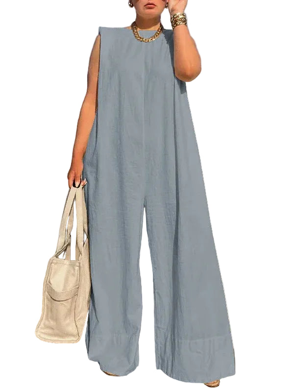 Sleeveless Wide Leg Cotton Jumpsuit – Casual Summer Overalls GREY / S The Nichole Collection