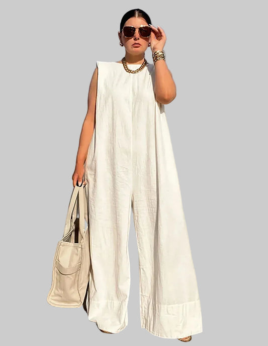 Sleeveless Wide Leg Cotton Jumpsuit – Casual Summer Overalls The Nichole Collection