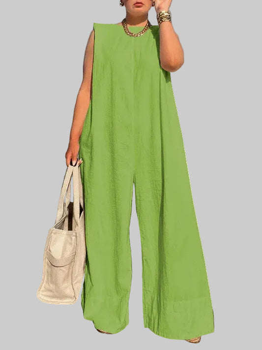 Sleeveless Wide Leg Cotton Jumpsuit – Casual Summer Overalls GREEN / S The Nichole Collection